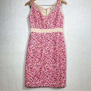 Maggy London Women’s  Sheath Dress V-Neck Sleeveless Pink White Back Zipper Sz 2